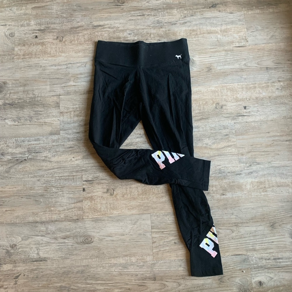 Victoria’s Secret pink leggings. Black with tie dye